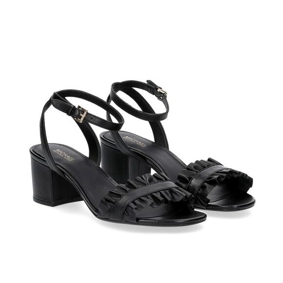 Michael Kors Shoes - Michael Kors Black Leather Bella Ruffle Sandal Size 10